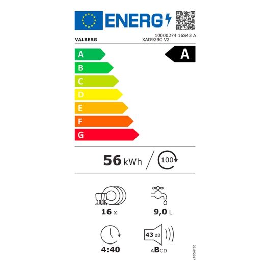 Lave-vaisselle 16 couverts VALBERG 16S43 A XAD929C V2